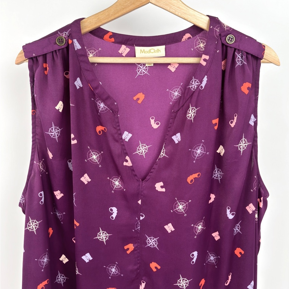 Modcloth Purple Creative Contribution Binocular Compass Sleeveless Top Size 3x View 3